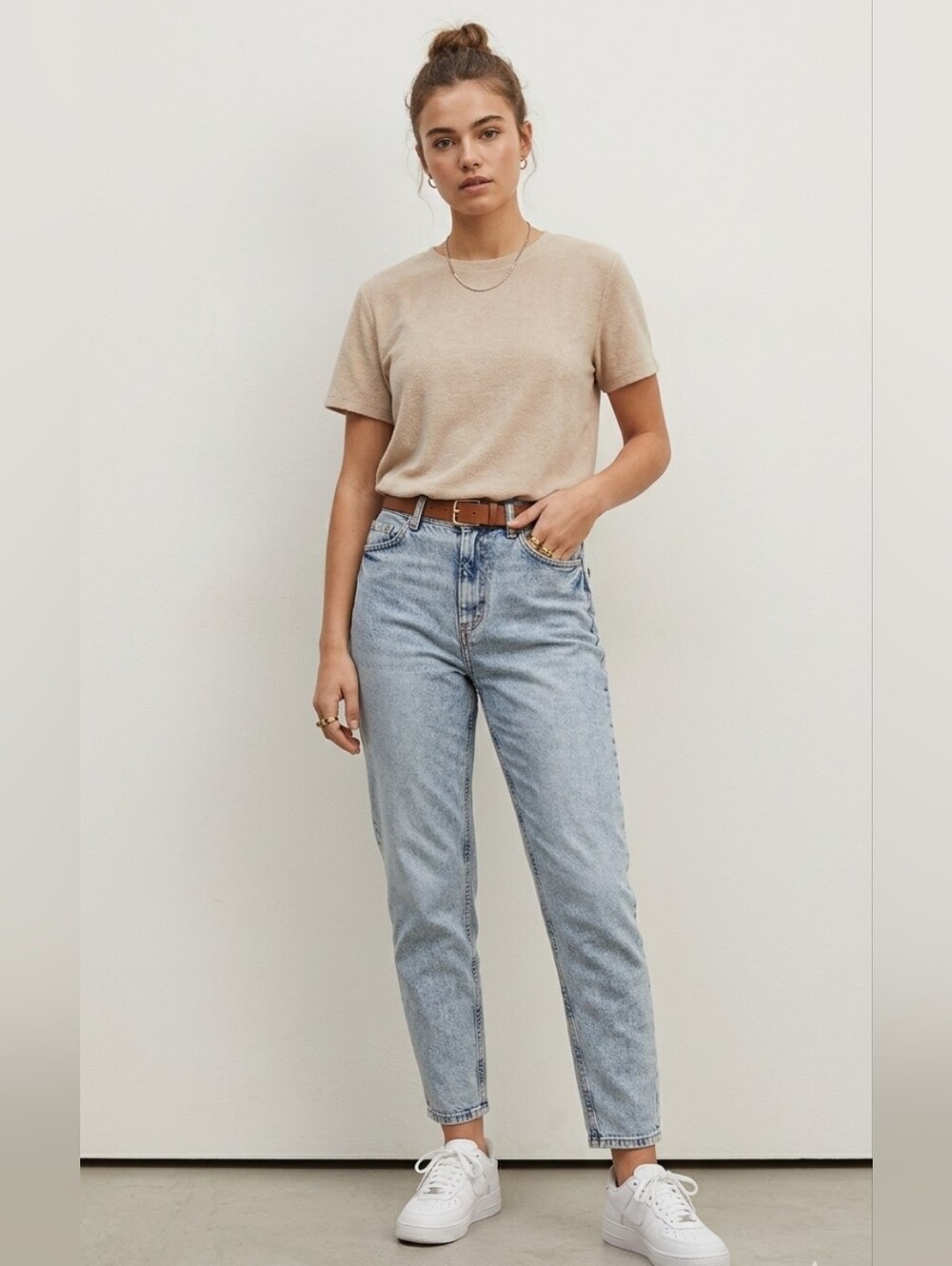 H&M Slim Mom High Waist Ankle Jeans In Medium Blue Wash
